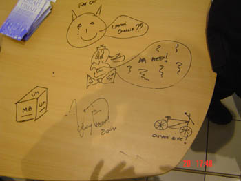 Czech Mall Autograph signing  Mick and Lee table drawings 02