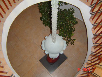 Inside Slovakian Hotel looking down the spiral staircase