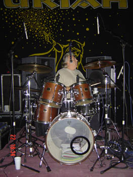 Lee on drumkit at soundcheck