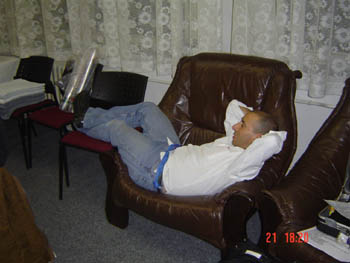 Steve relaxing in the dressing room