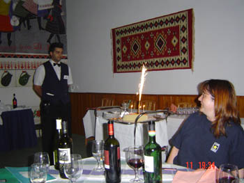 Mick  Trevor & Bernie's Birthday cake about to take off 010