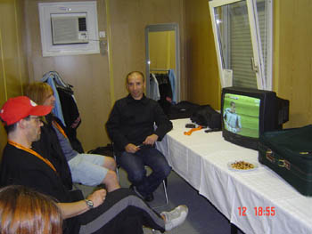 Watching the European cup football in the dressing room  061