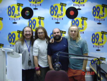 Mick and Bernie with DJs at Radio Station
